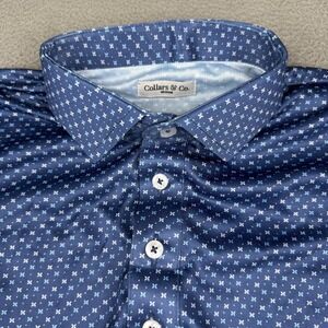 Collars & Co. Polo Shirt Mens M Blue Dress Collar Geometric Print Lightweight